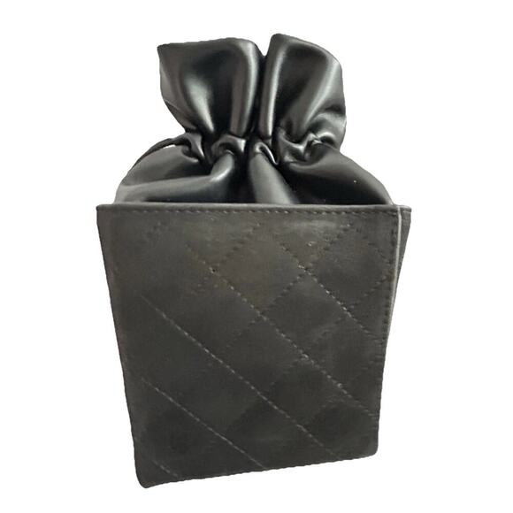 Quilted Mini Drawstring Shoulder Bag Black Pouch Gold Chain Crossbody - Picture 8 of 16